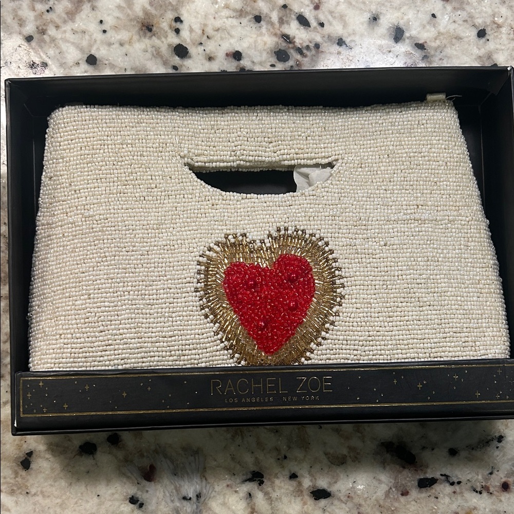 Rachel Zoe Cream Clutch with Red Heart and Gold Accents